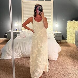 En Saison Reese Floral Appliqué Open Stitch Maxi Dress